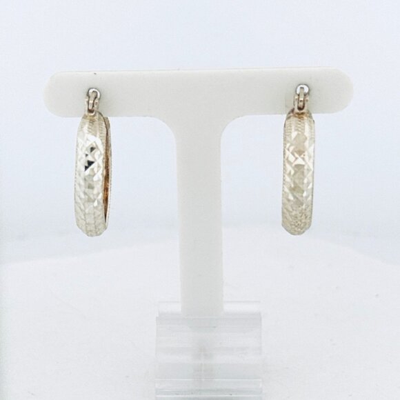 Vintage Estate Sterling Silver 925 Diamond-Cut Textured Hoop Earrings 3.41g - Picture 1 of 12